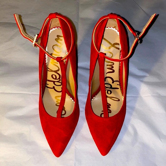 NEW Sam Edelman Suede Red Pointed Toe High Heels - Picture 2 of 7
